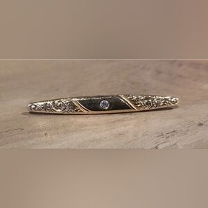 Vintage Avon Gold Tone Bar Pin with Rhinestone